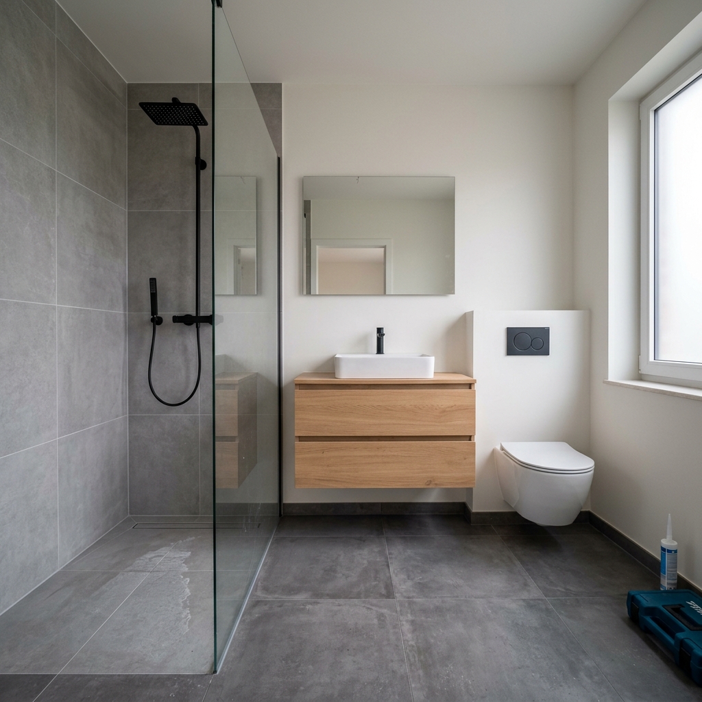 Moderne afgewerkte badkamer met inloopdouche
