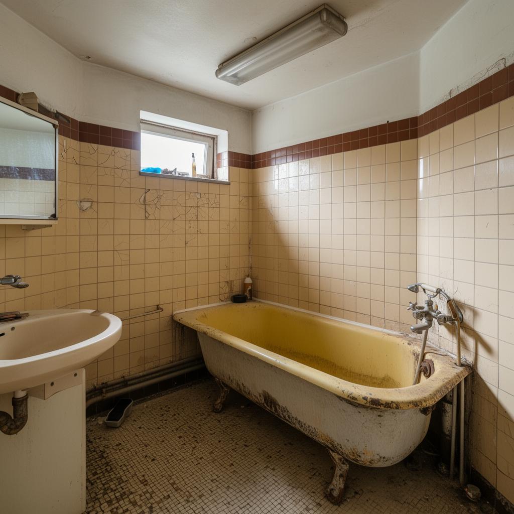 Verouderde badkamer voor renovatie in Genk