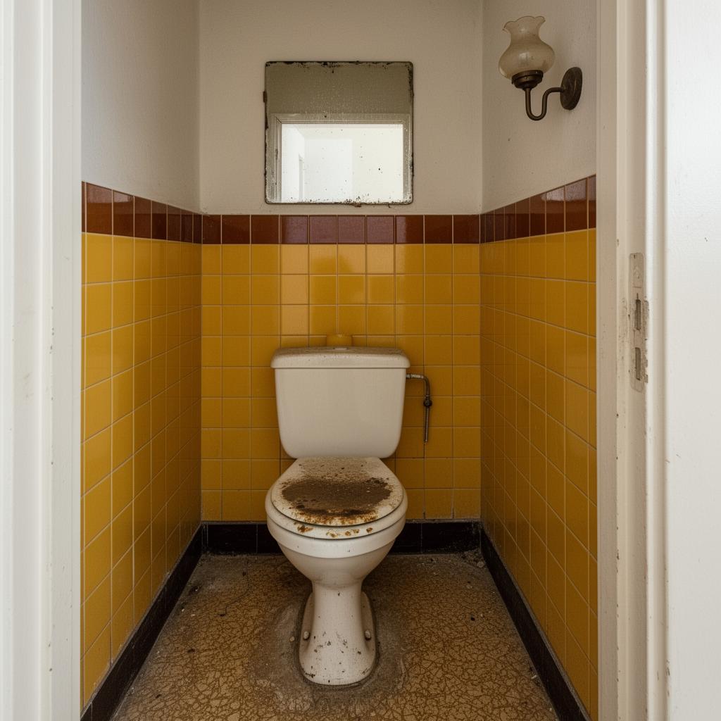 Verouderd toilet voor renovatie in Sint-Truiden